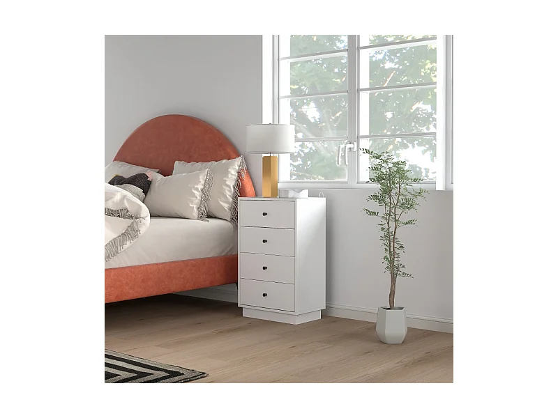 Comò 4 cassetti bois aggloméré rangement chambre salon blanc 47x29x75cm