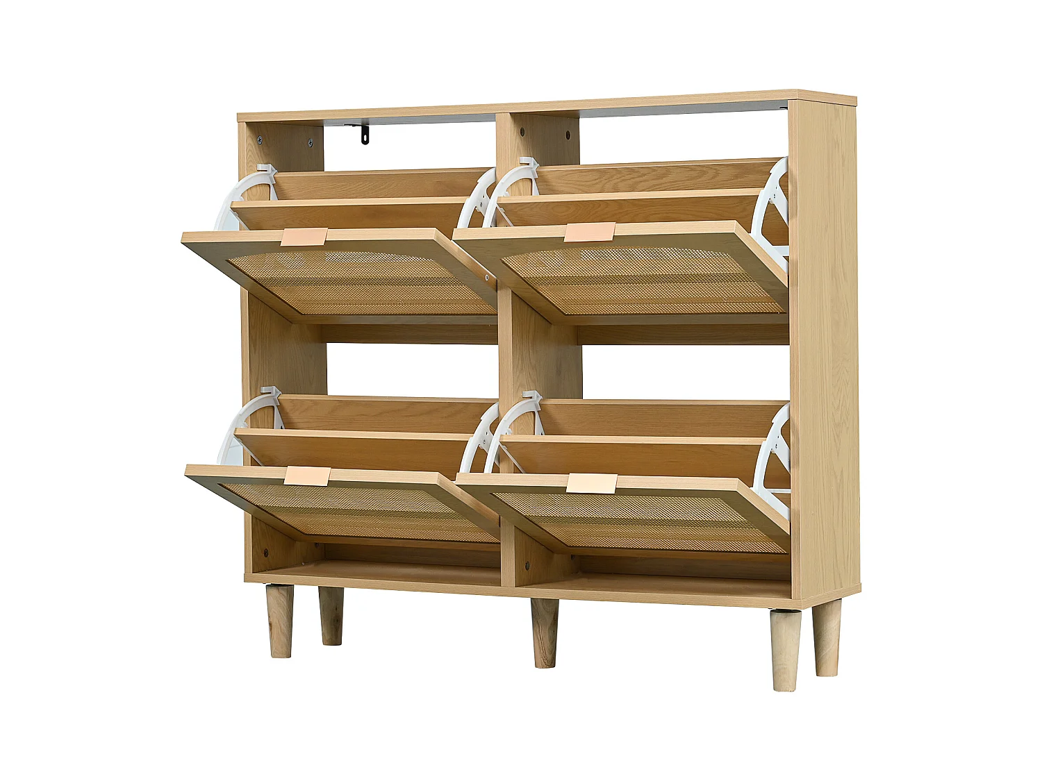 Zapatero de ratán aglomerado diseño entrada compacto almacenaje roble 100x25x90cm