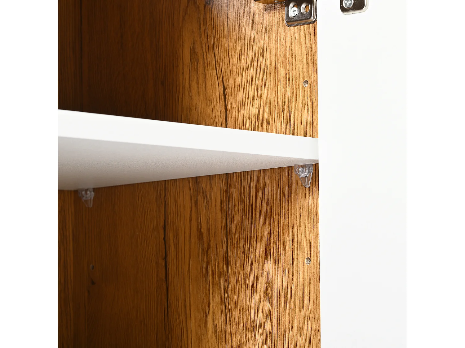 Aparador de madeira branca natural 90x35x99cm com prateleiras ajustáveis para hall de entrada e sala de estar