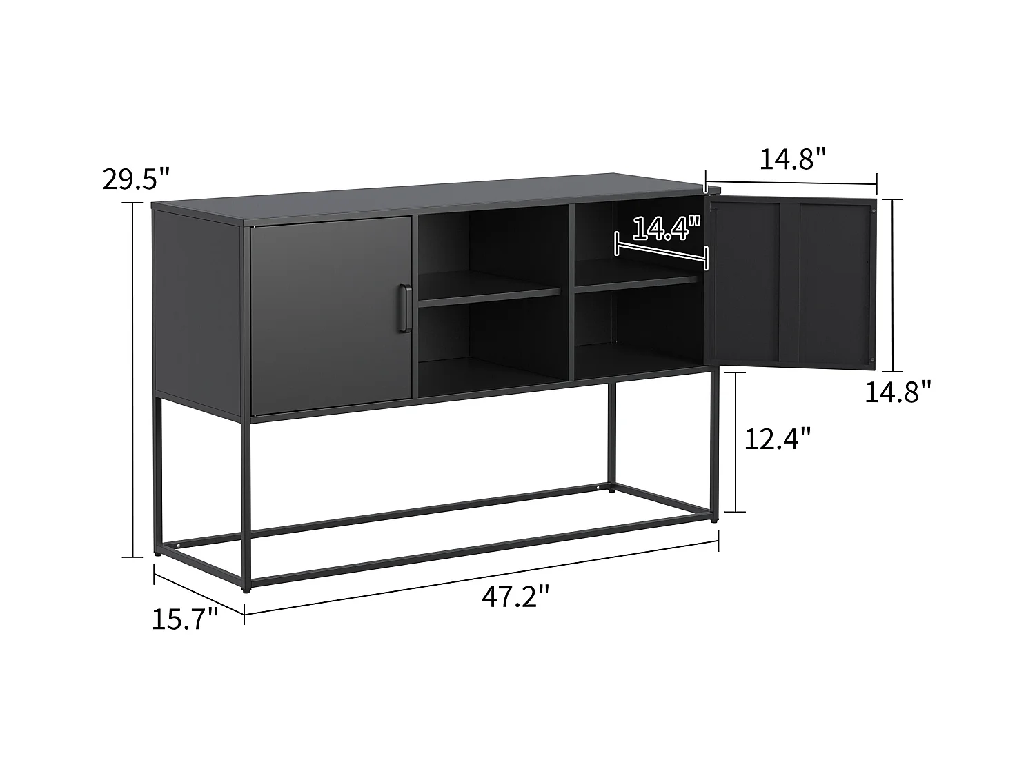 Buffet métal noir moderne 6 scomparti gamma salone cucina 120x40x75cm