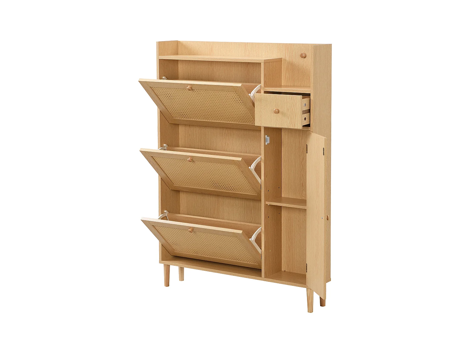 Zapatero de madera MDF de gran capacidad con cajones y solapas para entrada, estilo ratán