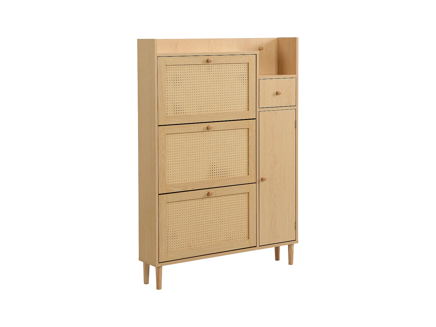 Zapatero de madera MDF de gran capacidad con cajones y solapas para entrada, estilo ratán