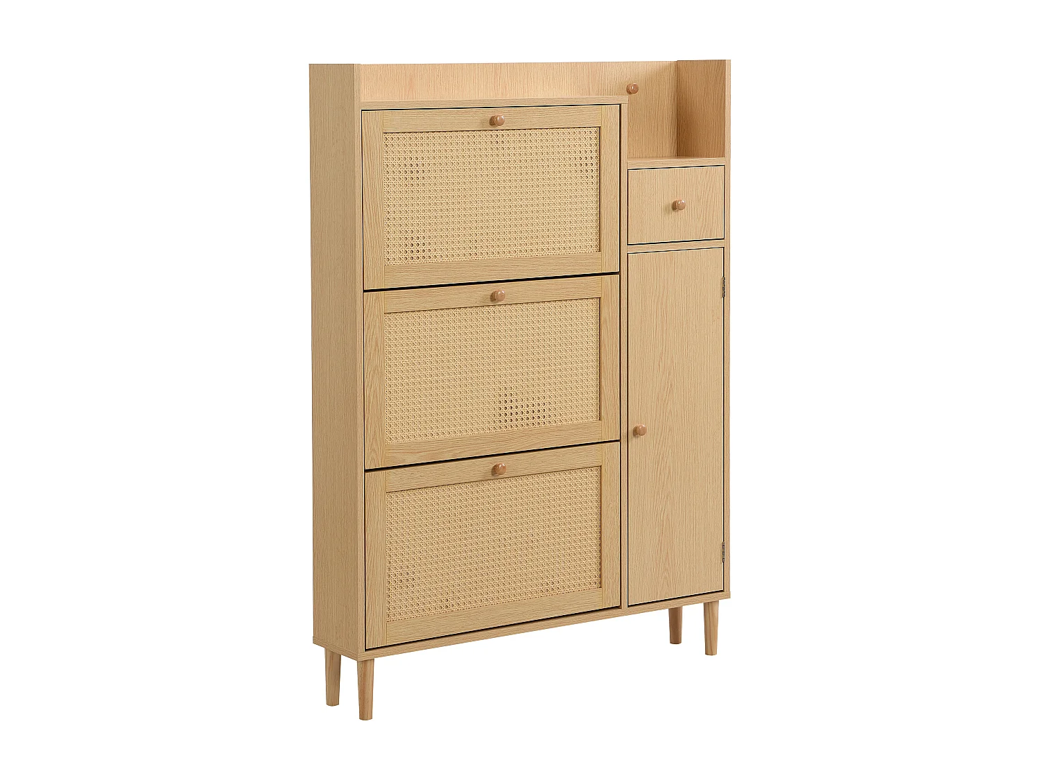 Zapatero de madera MDF de gran capacidad con cajones y solapas para entrada, estilo ratán