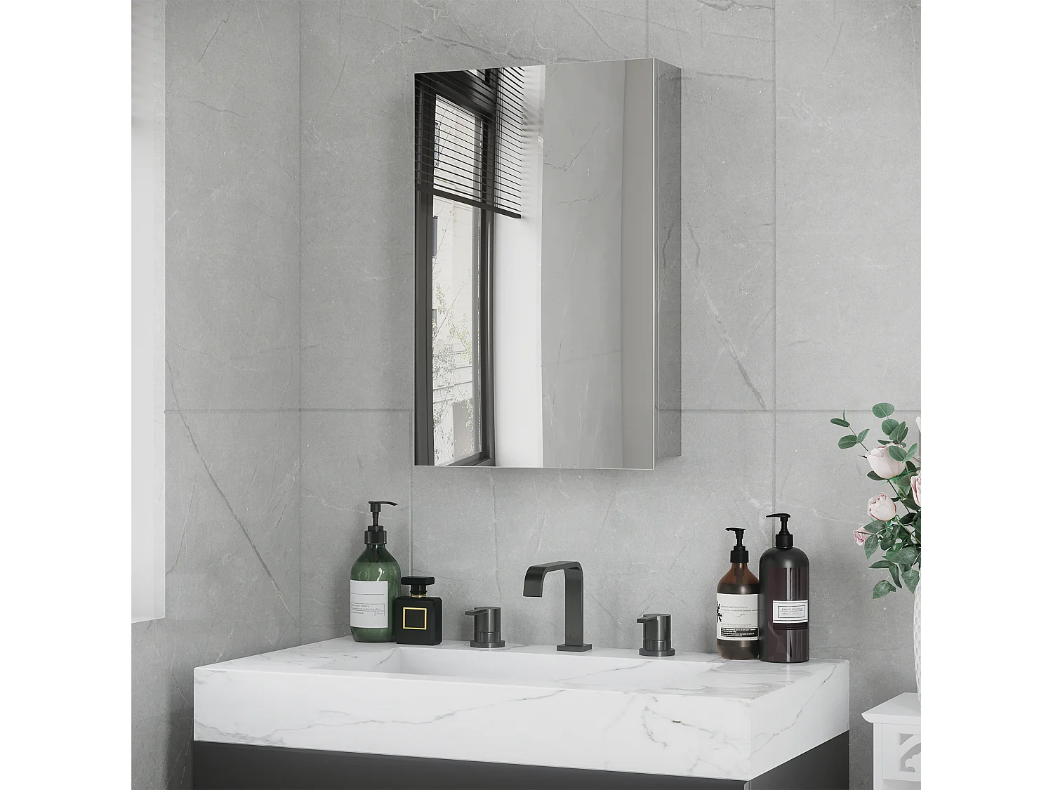Armoire murale miroir inox salle de bain avec étagères rangement compact 39x12x60cm argenté