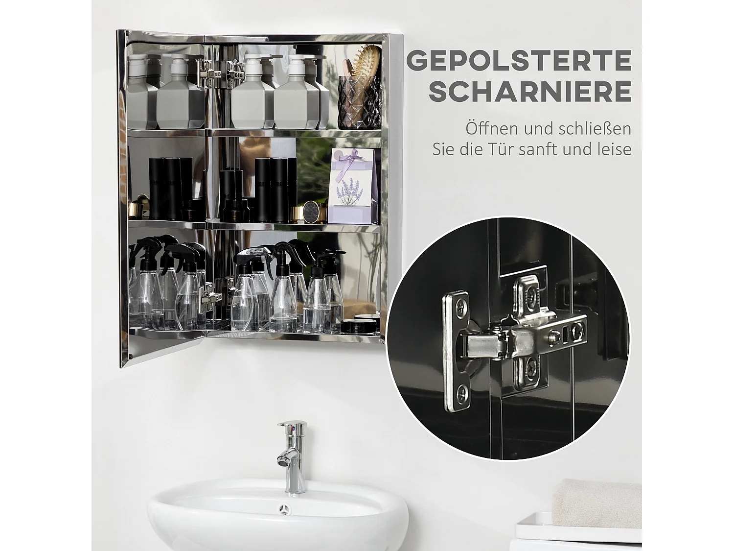 Armoire murale miroir inox salle de bain avec étagères rangement compact 39x12x60cm argenté