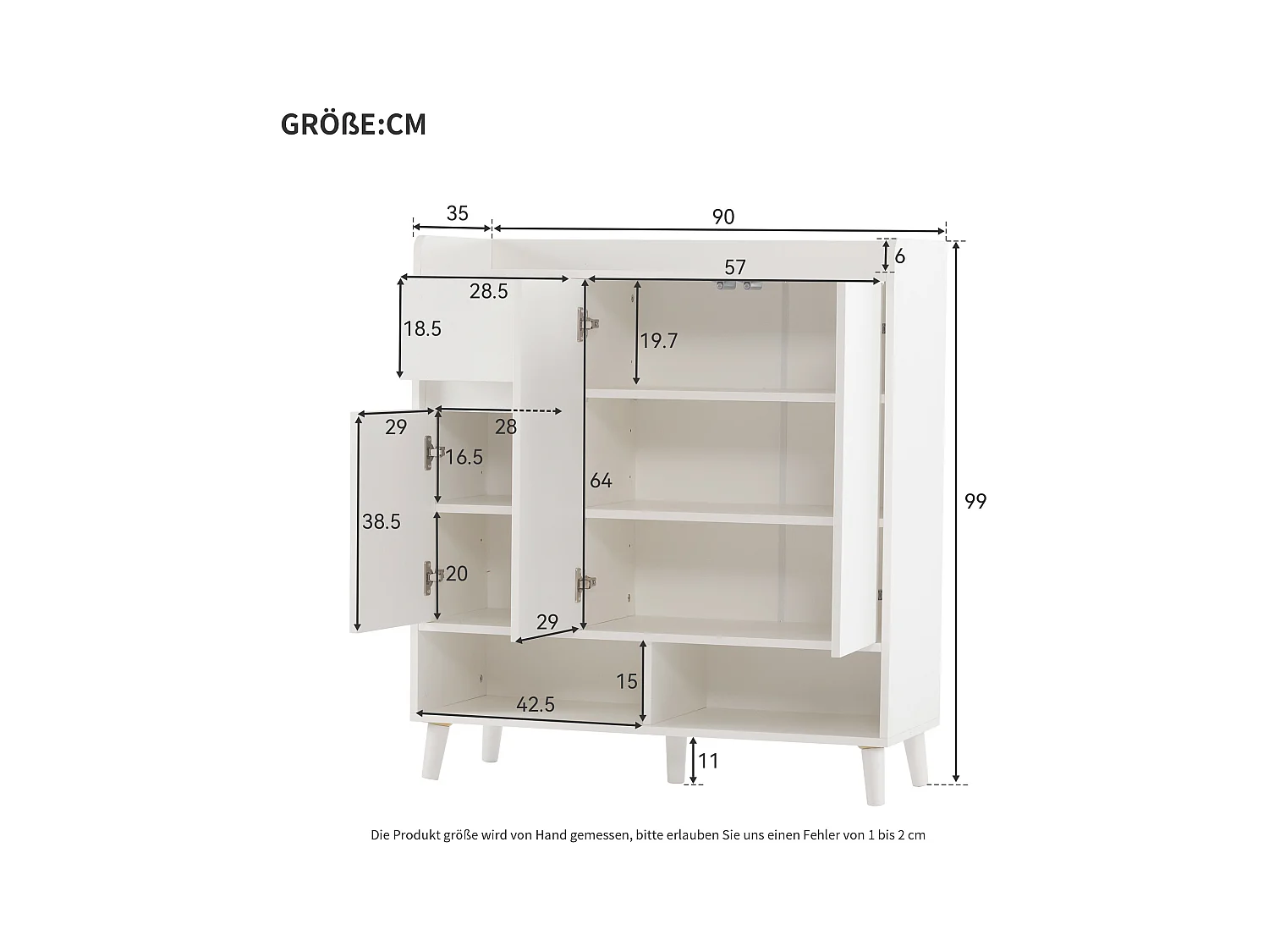 Mueble de entrada de madera MDF con patas de madera maciza, almacenamiento modular para pasillo moderno, color blanco