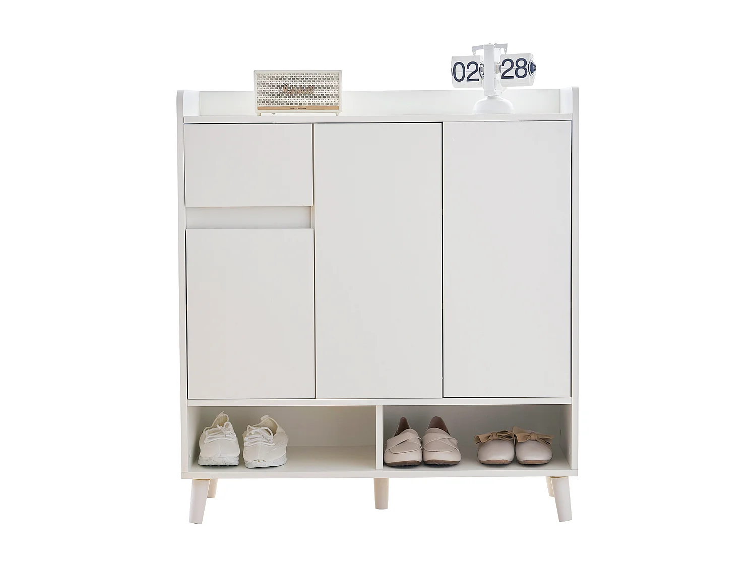 Mobile da ingresso in legno MDF con piedi in legno massiccio, modulabile per canale moderno bianco