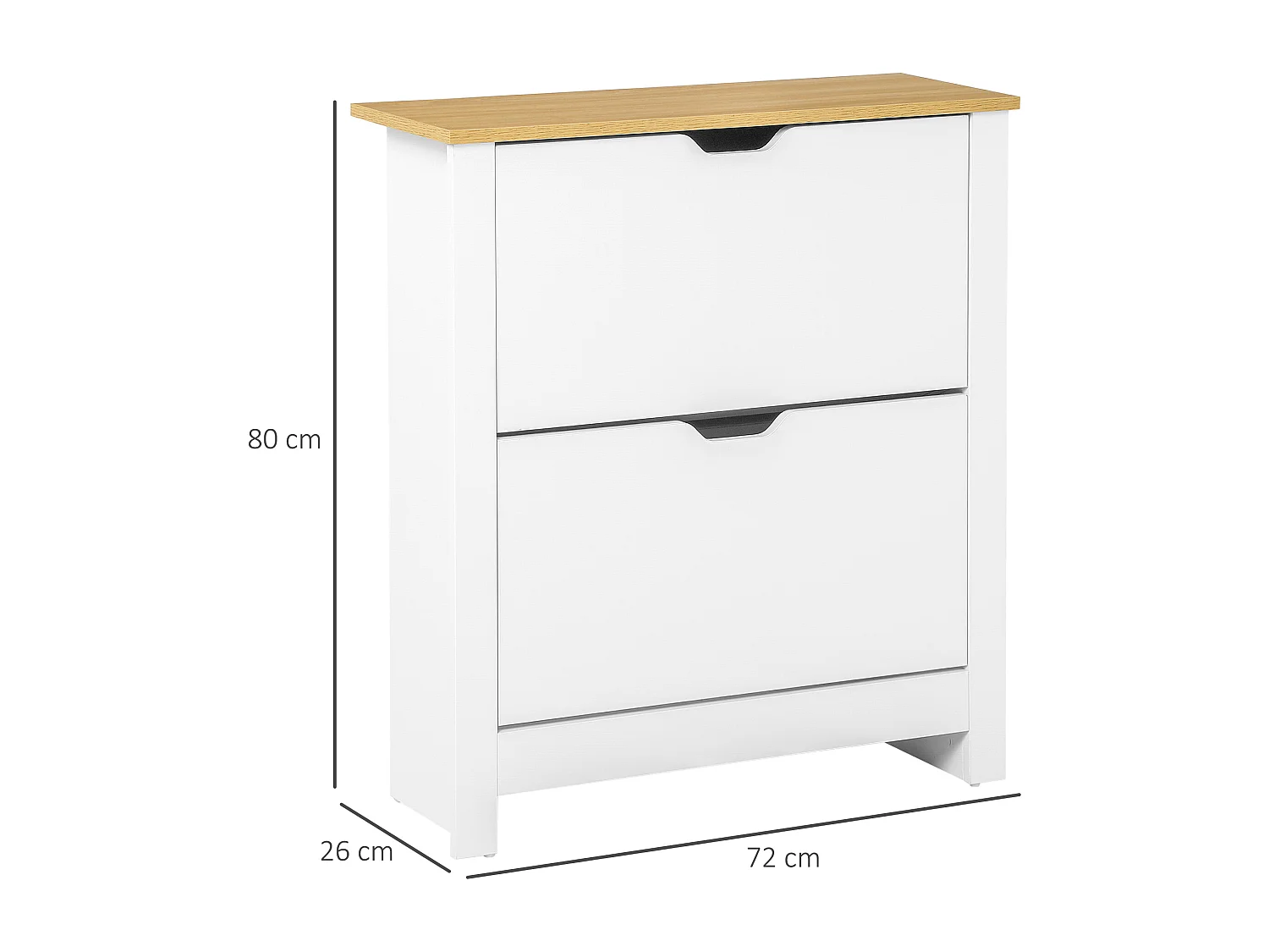 Mobile da giardino in legno con 2 cassetti grande capacità ingresso canale 72x26x80 cm bianco