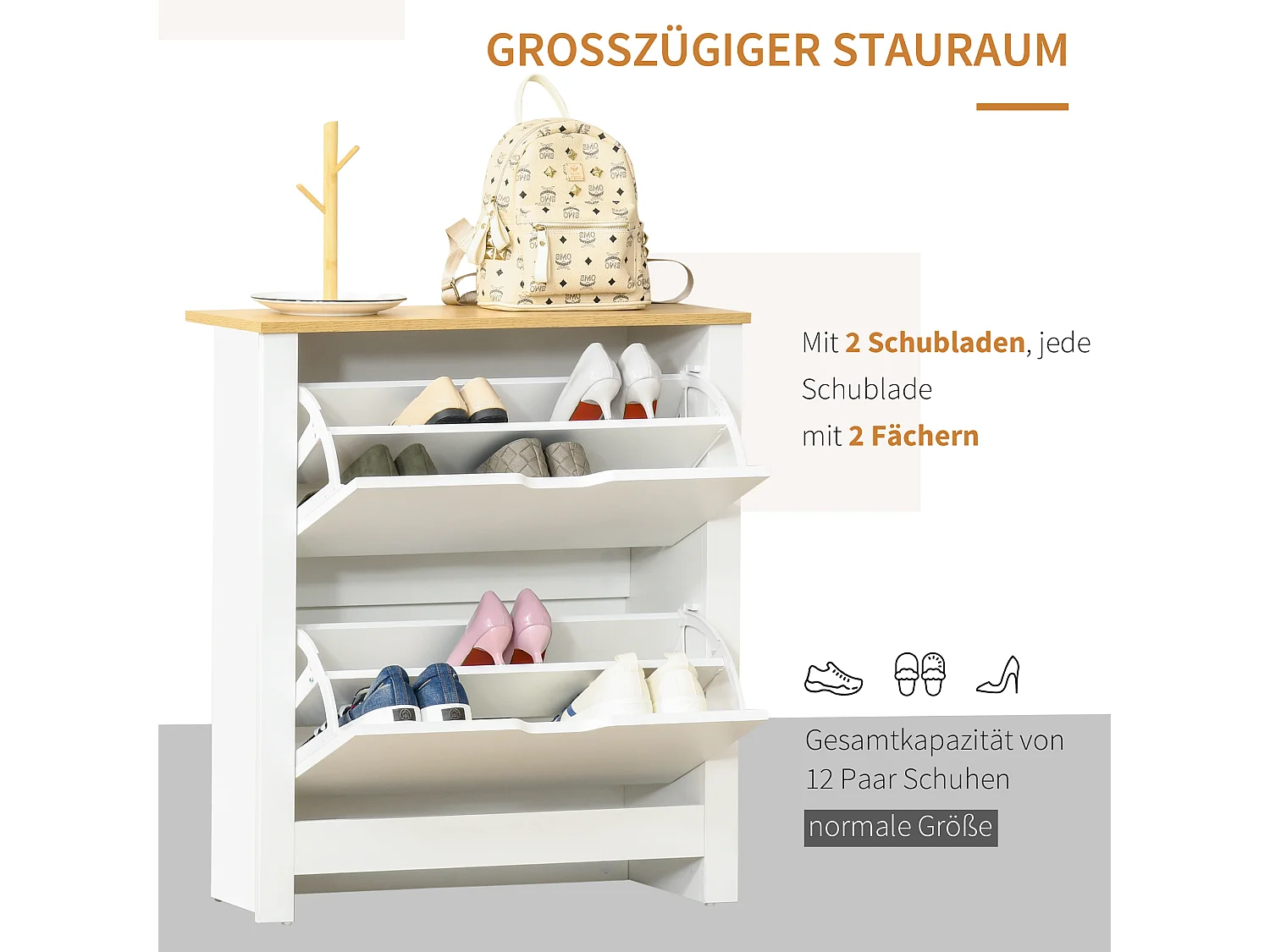 Mobile da giardino in legno con 2 cassetti grande capacità ingresso canale 72x26x80 cm bianco