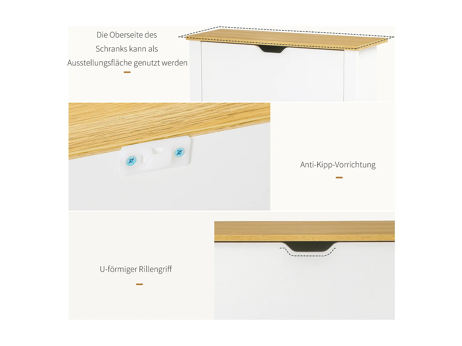 Mobile da giardino in legno con 2 cassetti grande capacità ingresso canale 72x26x80 cm bianco