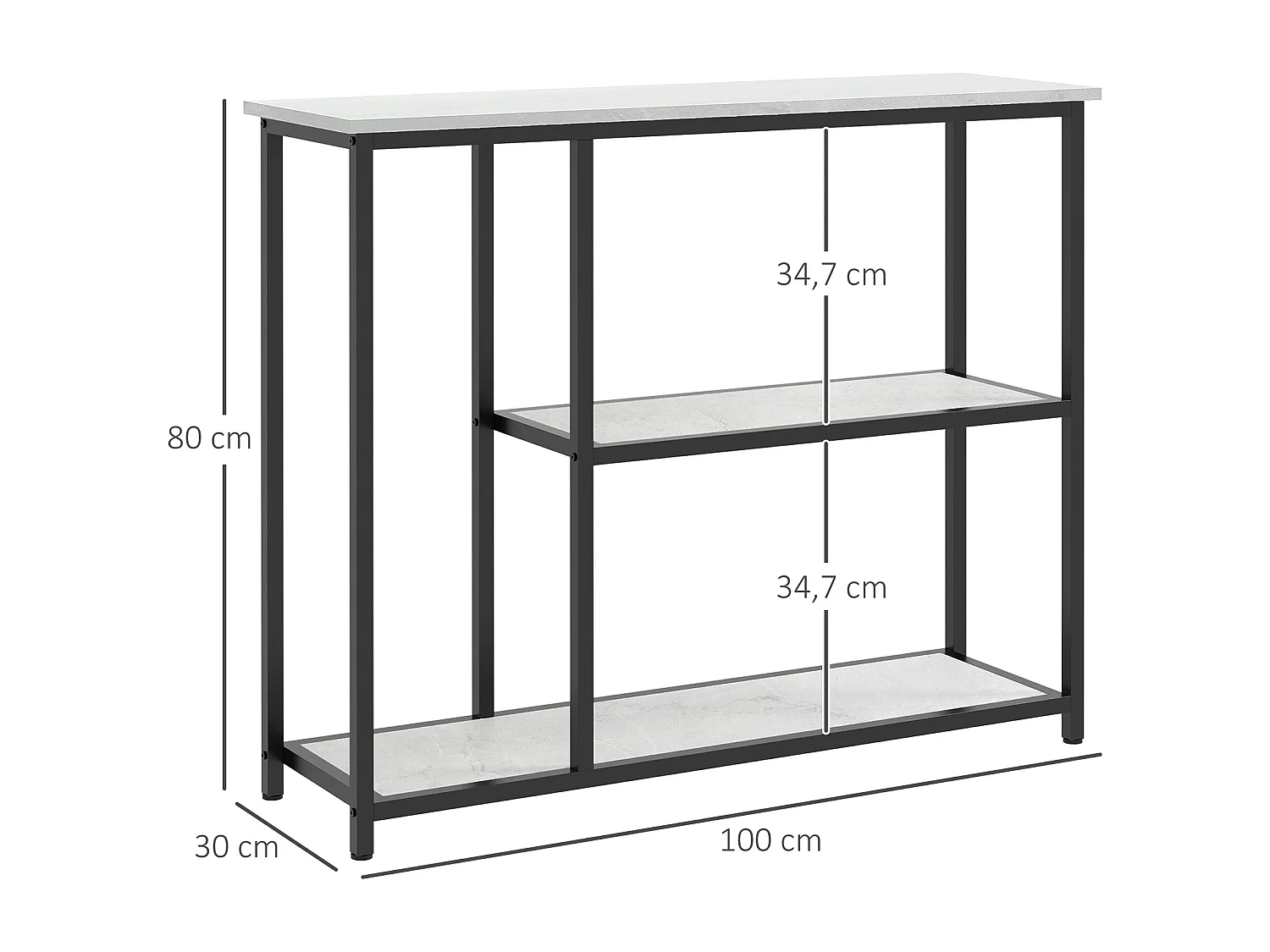 Console d'entrée marmo sintetico plateau bois métal stable 100x30x80 cm noir