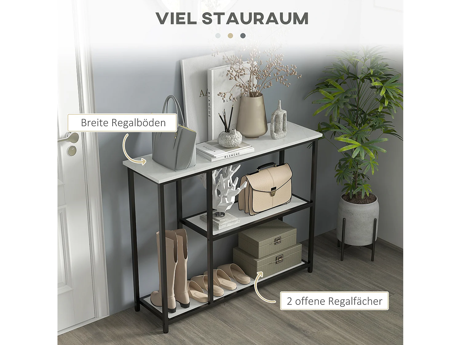 Console d'entrée marmo sintetico plateau bois métal stable 100x30x80 cm noir