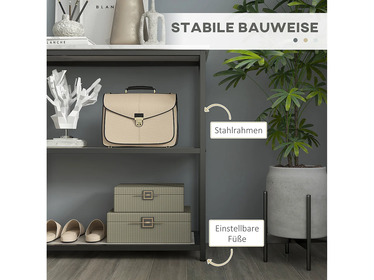 Console d'entrée marmo sintetico plateau bois métal stable 100x30x80 cm noir