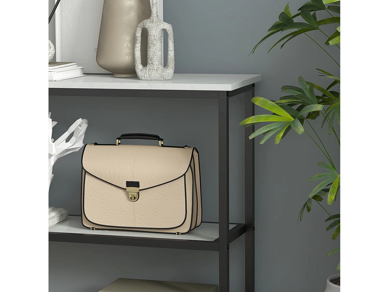 Console d'entrée marmo sintetico plateau bois métal stable 100x30x80 cm noir