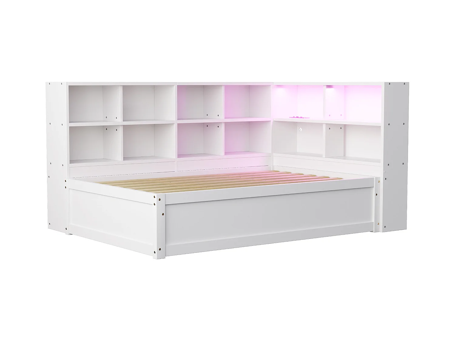 Witte slaapbank 90x200 cm met ledverlichting, opbergvak en stopcontact (zonder matras)