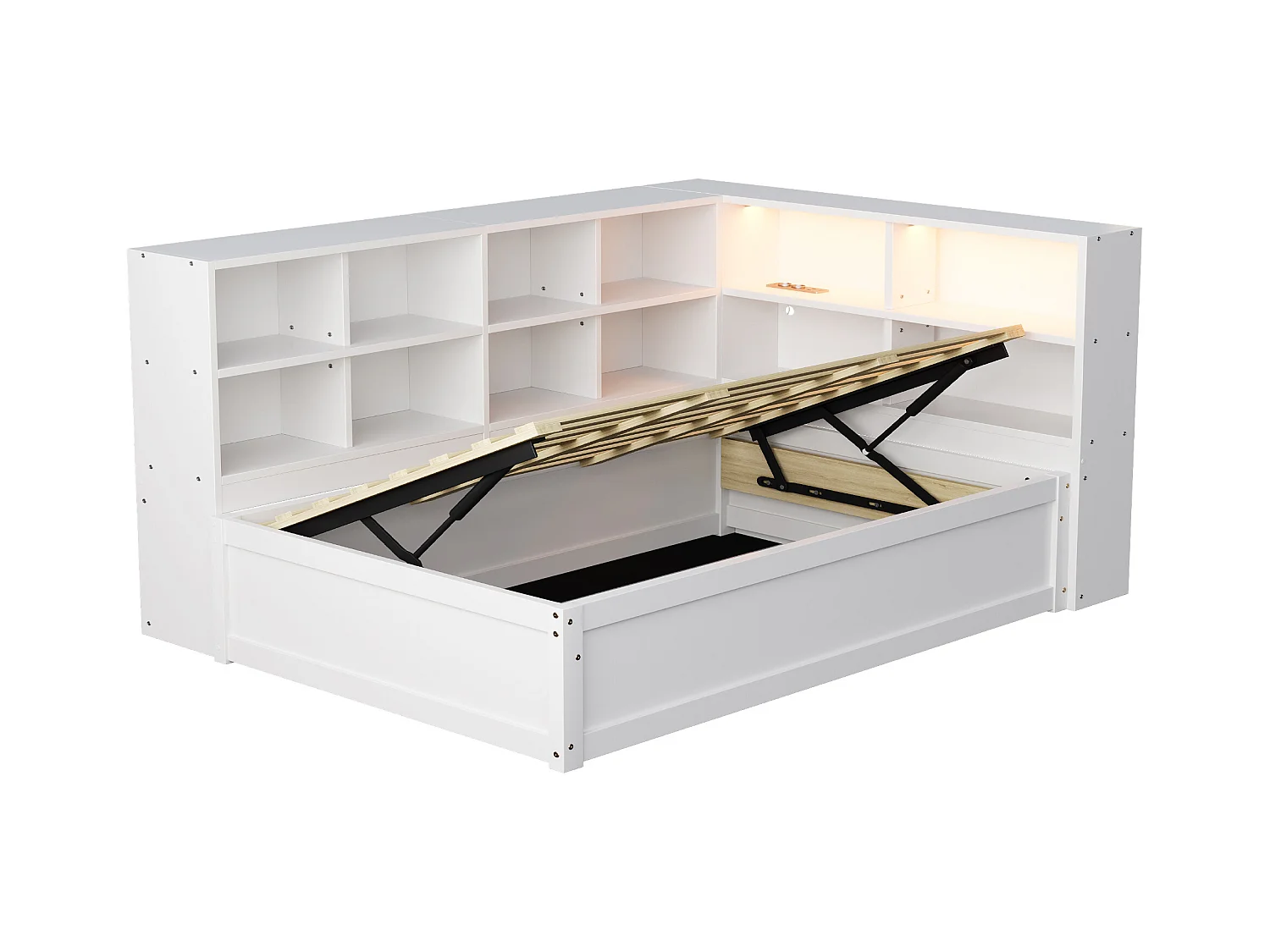 Witte slaapbank 90x200 cm met ledverlichting, opbergvak en stopcontact (zonder matras)