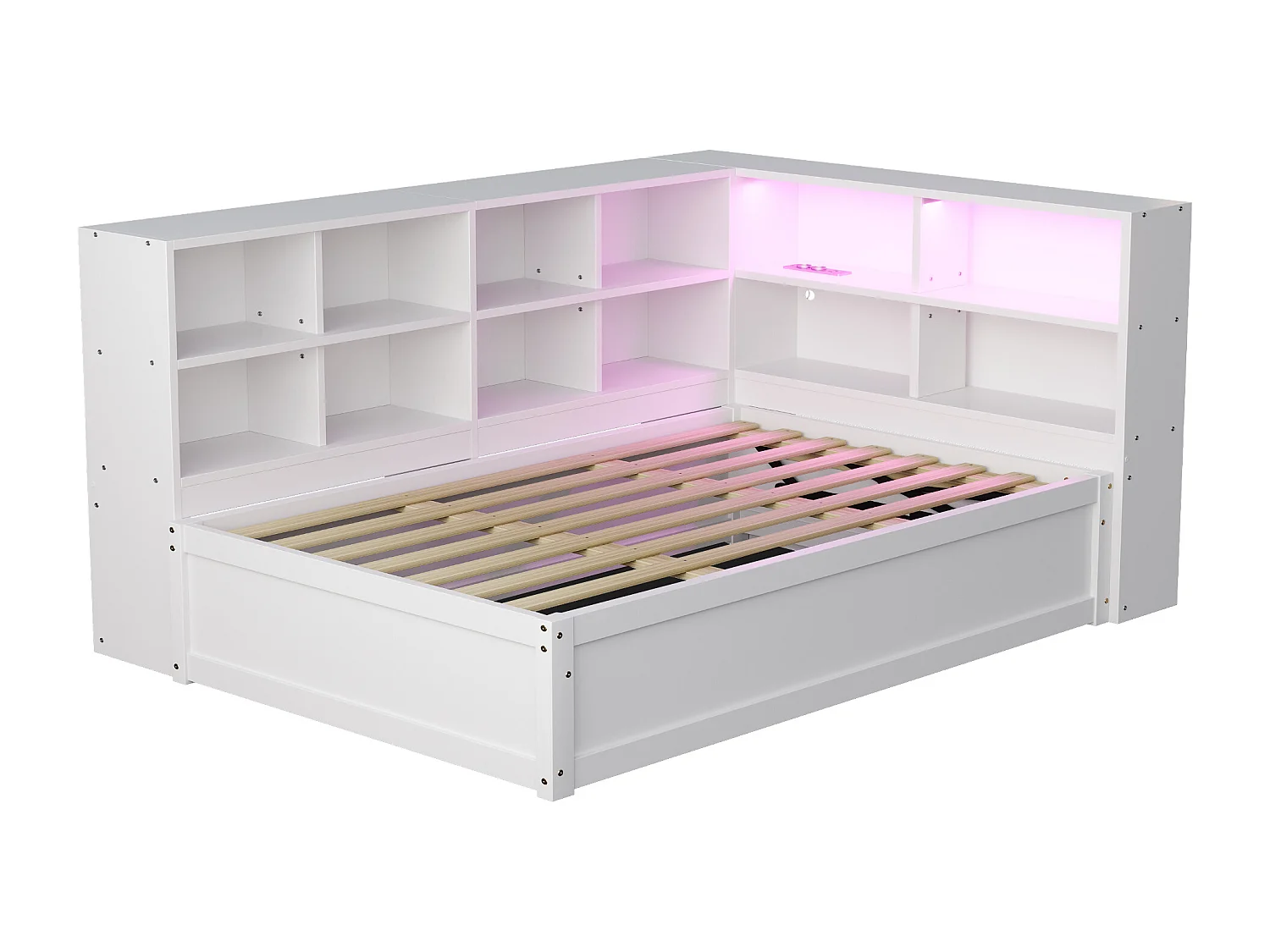 Lit coffre canapé blanc 90x200 cm avec éclairage LED, compartiment de rangement et prise (sans matelas)