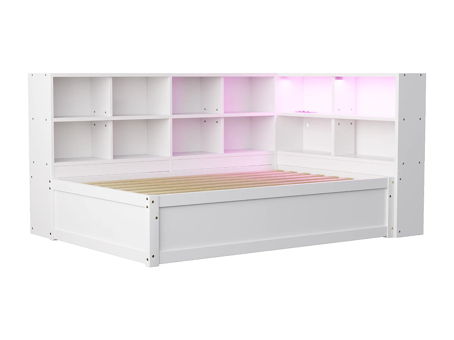 Lit coffre canapé blanc 90x200 cm avec éclairage LED, compartiment de rangement et prise (sans matelas)