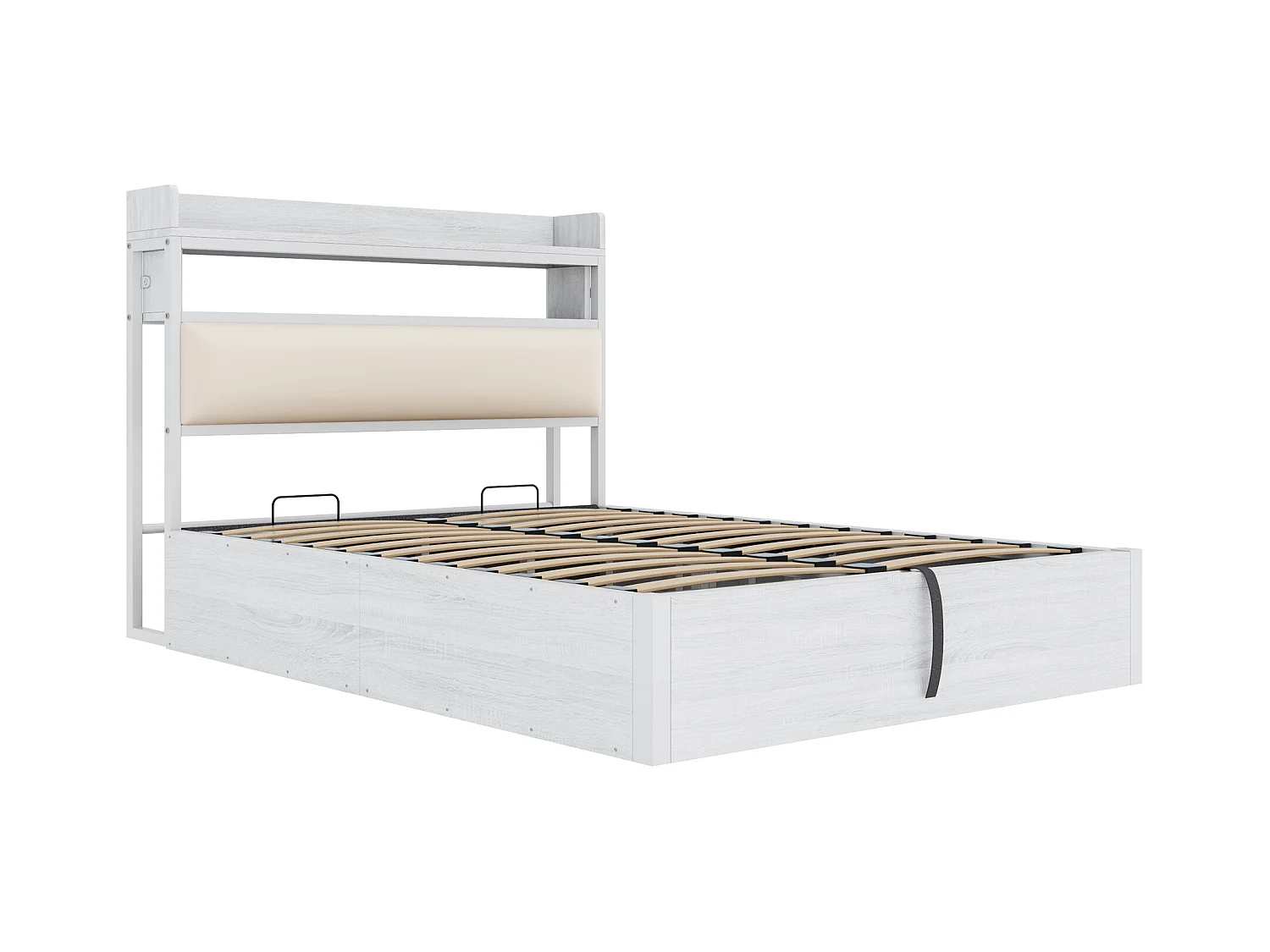 Wit tweepersoonsbed met opbergruimte 140x200cm met PU hoofdbord en USB-aansluiting, MDF (zonder matras)