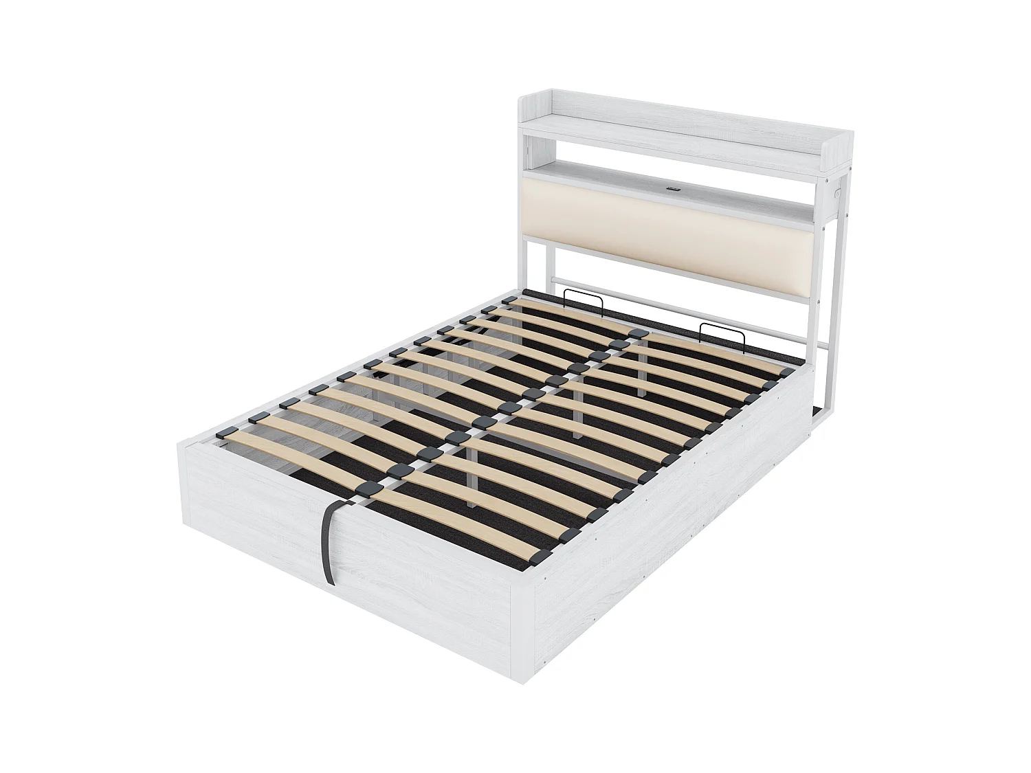 Wit tweepersoonsbed met opbergruimte 140x200cm met PU hoofdbord en USB-aansluiting, MDF (zonder matras)