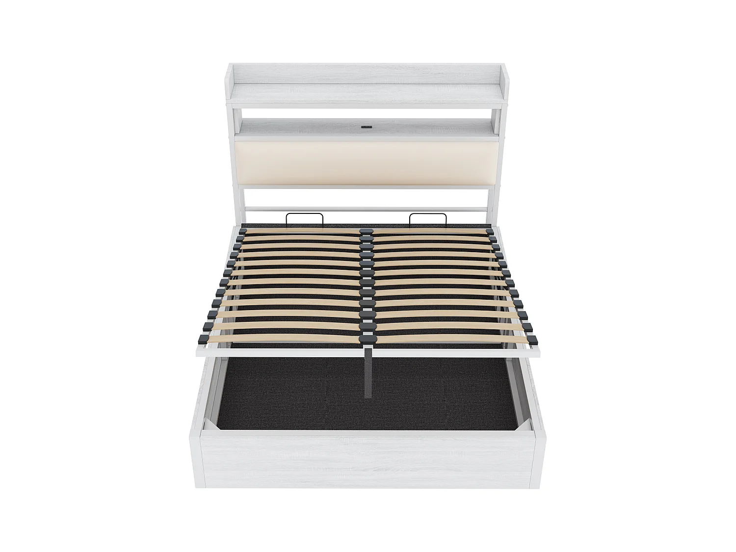 Wit tweepersoonsbed met opbergruimte 140x200cm met PU hoofdbord en USB-aansluiting, MDF (zonder matras)