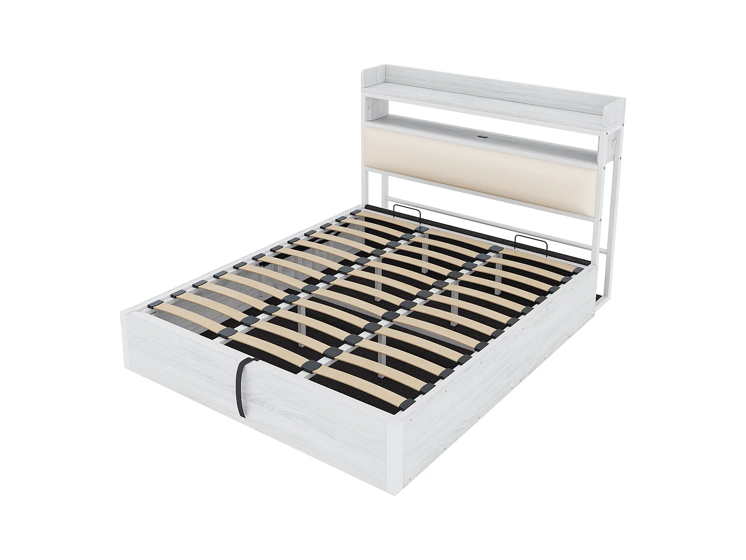 Wit tweepersoonsbed met opbergruimte 180x200cm met PU hoofdbord en USB-aansluiting, MDF (zonder matras)