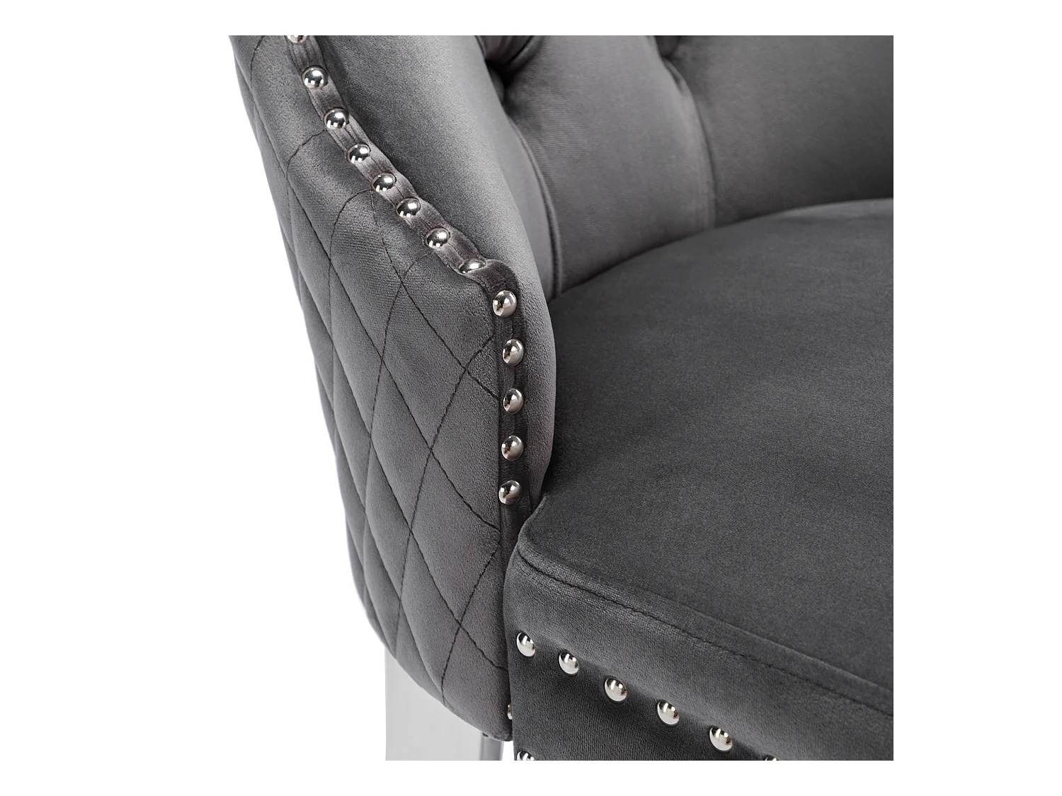 Lot de 2 chaises à manger en velours avec dossier rembourré - pieds en métal argenté - gris