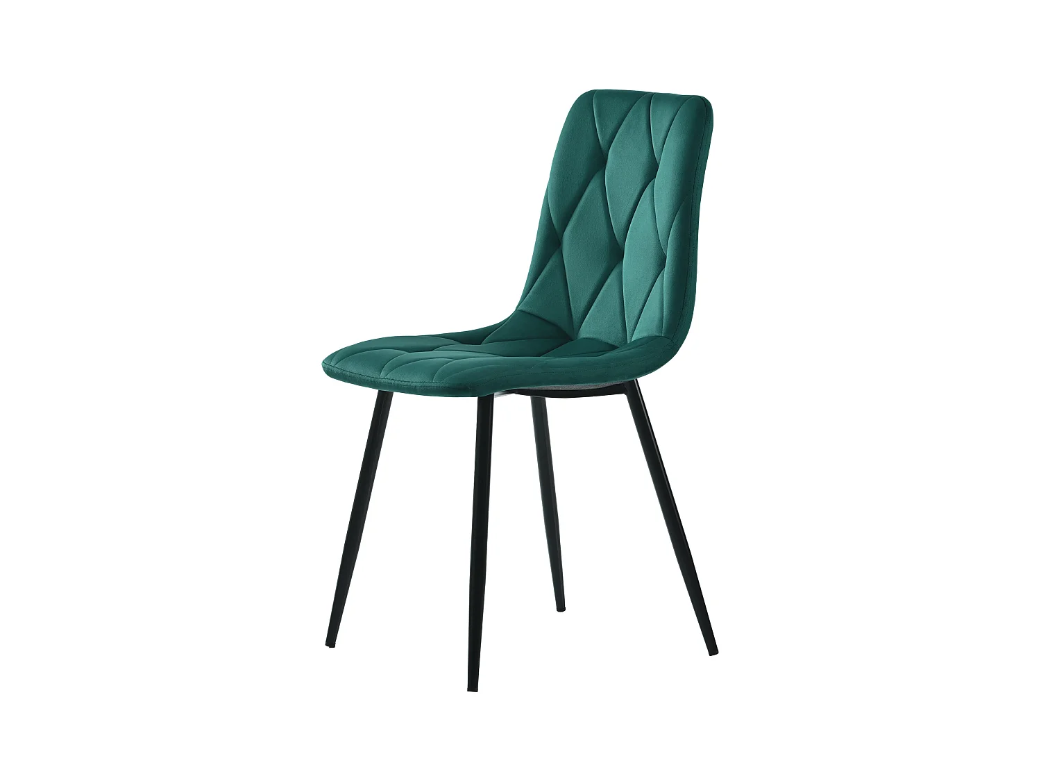 Lot de 4 chaises à manger en velours avec dossier rembourré - pieds en métal noir - vert foncé