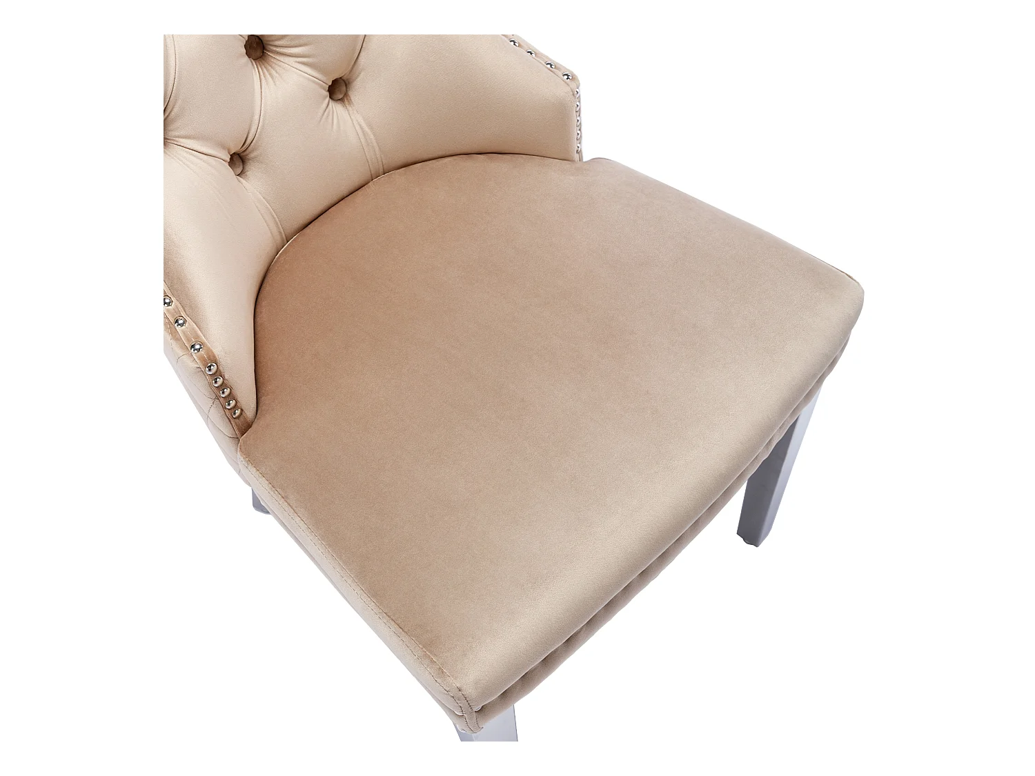 Lot de 2 chaises à manger en velours avec dossier rembourré - pieds en métal argenté - beige