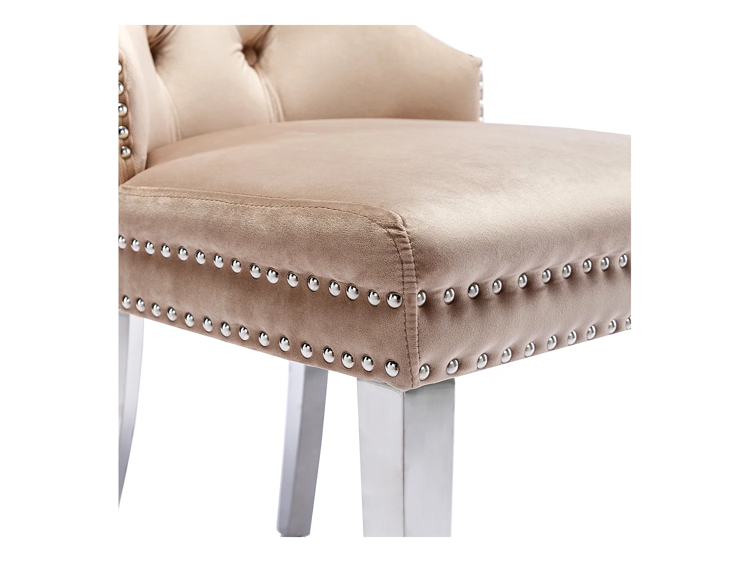 Lot de 2 chaises à manger en velours avec dossier rembourré - pieds en métal argenté - beige