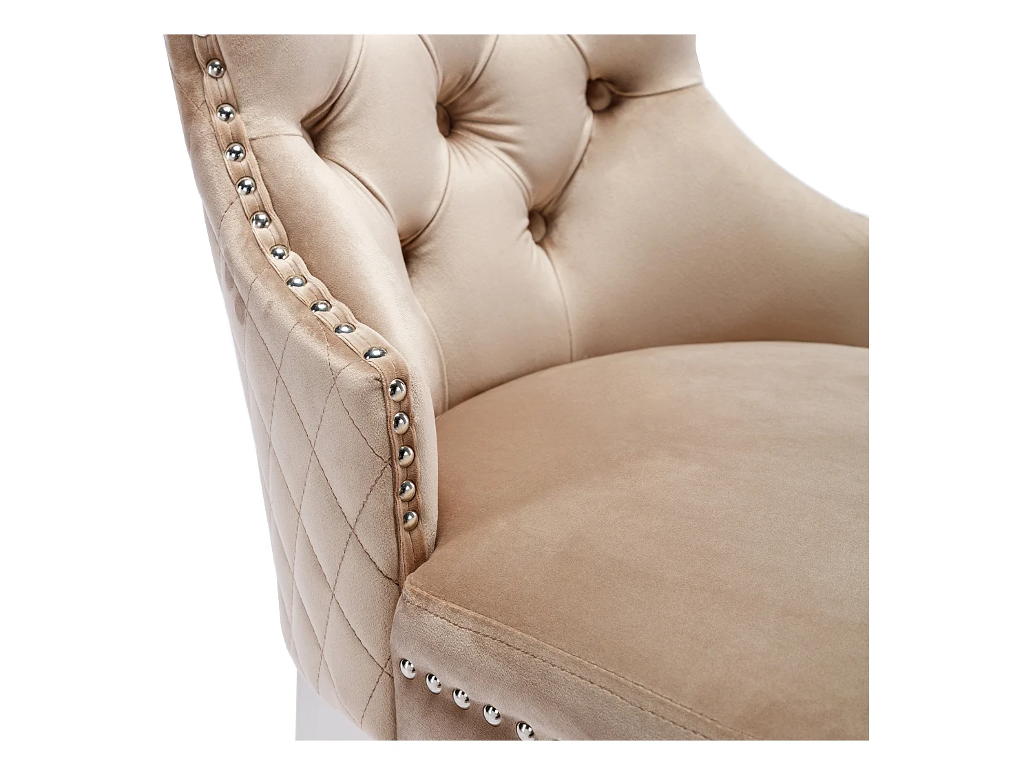 Lot de 2 chaises à manger en velours avec dossier rembourré - pieds en métal argenté - beige