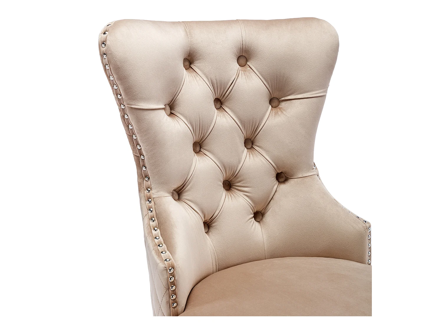 Lot de 2 chaises à manger en velours avec dossier rembourré - pieds en métal argenté - beige