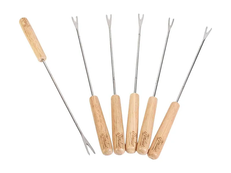 Pack de 6 piques à fondue en acier inoxydable avec manche bois