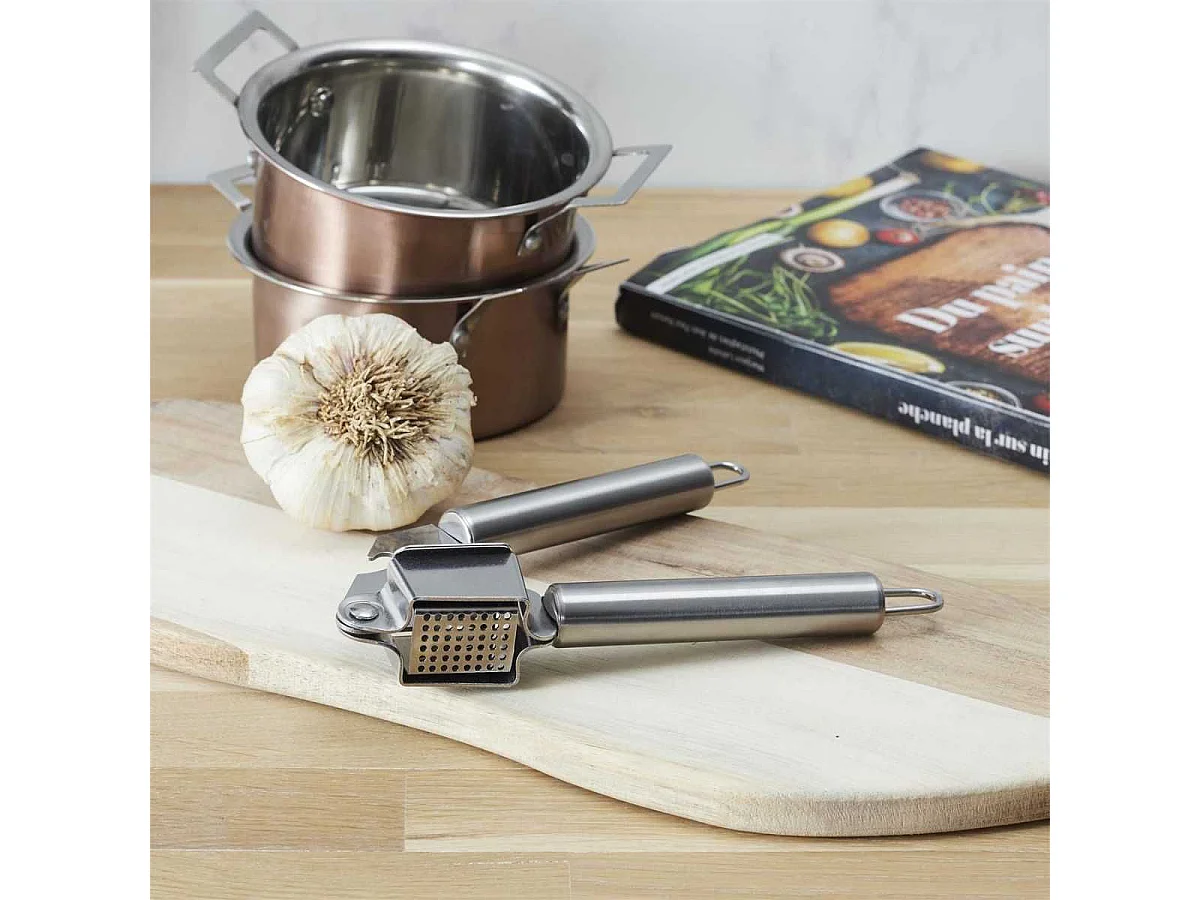 Presse ail manuel 2 en 1 avec décapsuleur en acier inoxydable