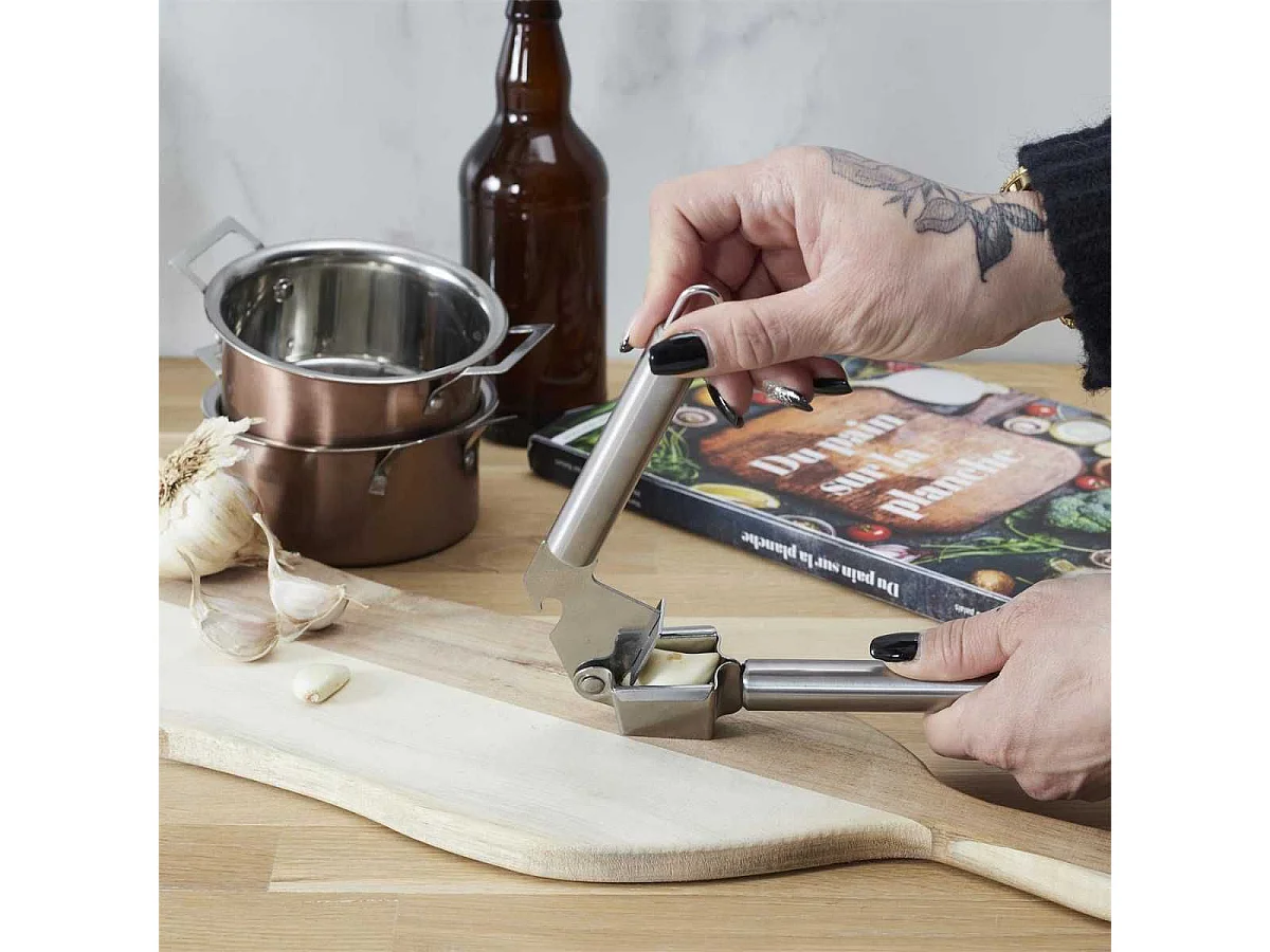 Presse ail manuel 2 en 1 avec décapsuleur en acier inoxydable