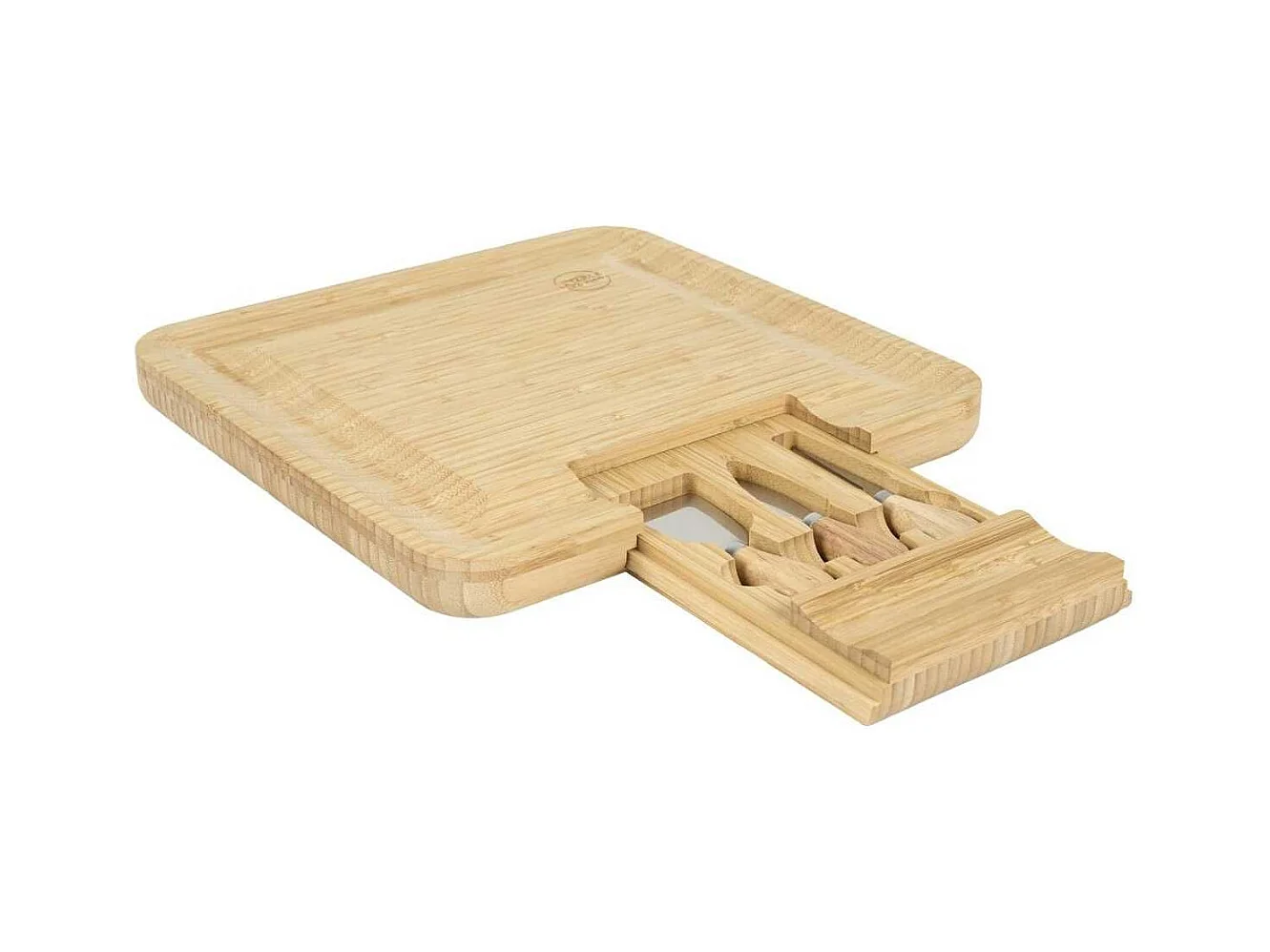 Planche apéro en bambou avec tiroir coulissant et couteaux à fromage inclus