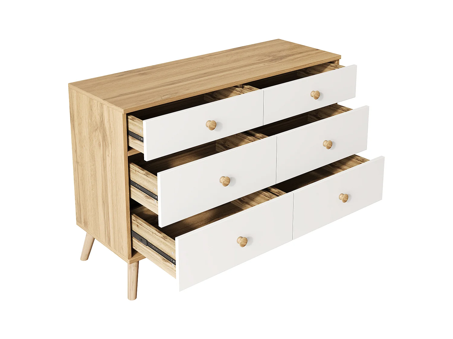 Commode 116x40x80cm avec 6 tiroirs - meuble de rangement - en bois - couleur bois naturel