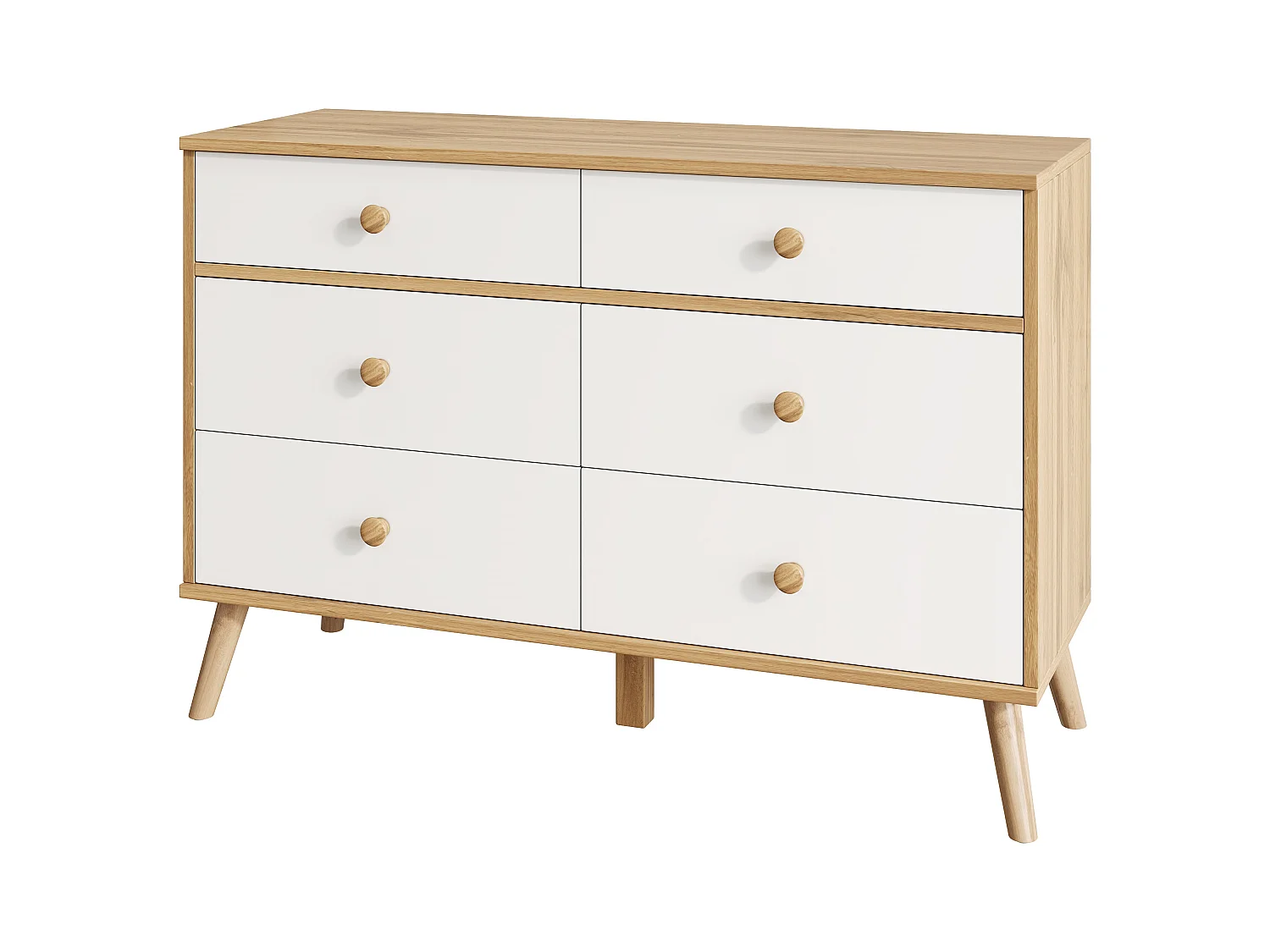 Commode 116x40x80cm avec 6 tiroirs - meuble de rangement - en bois - couleur bois naturel