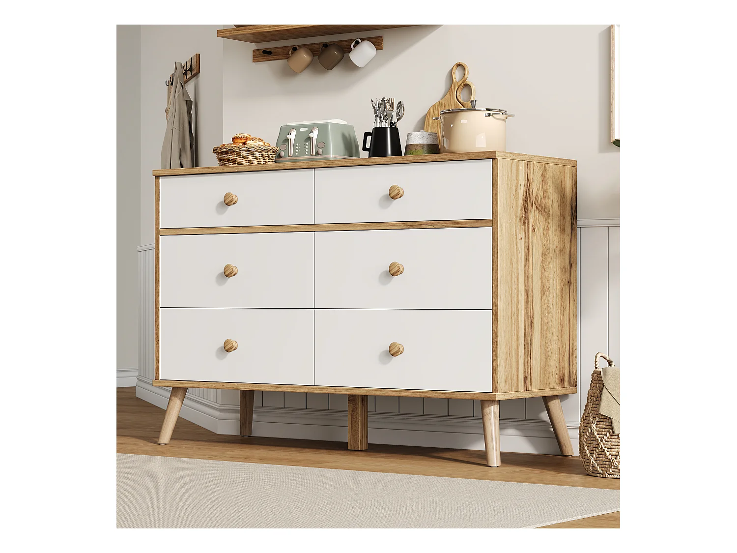 Ladekast met 6 laden - opbergmeubel - hout - natuurlijke houtkleur (116x40x80cm)