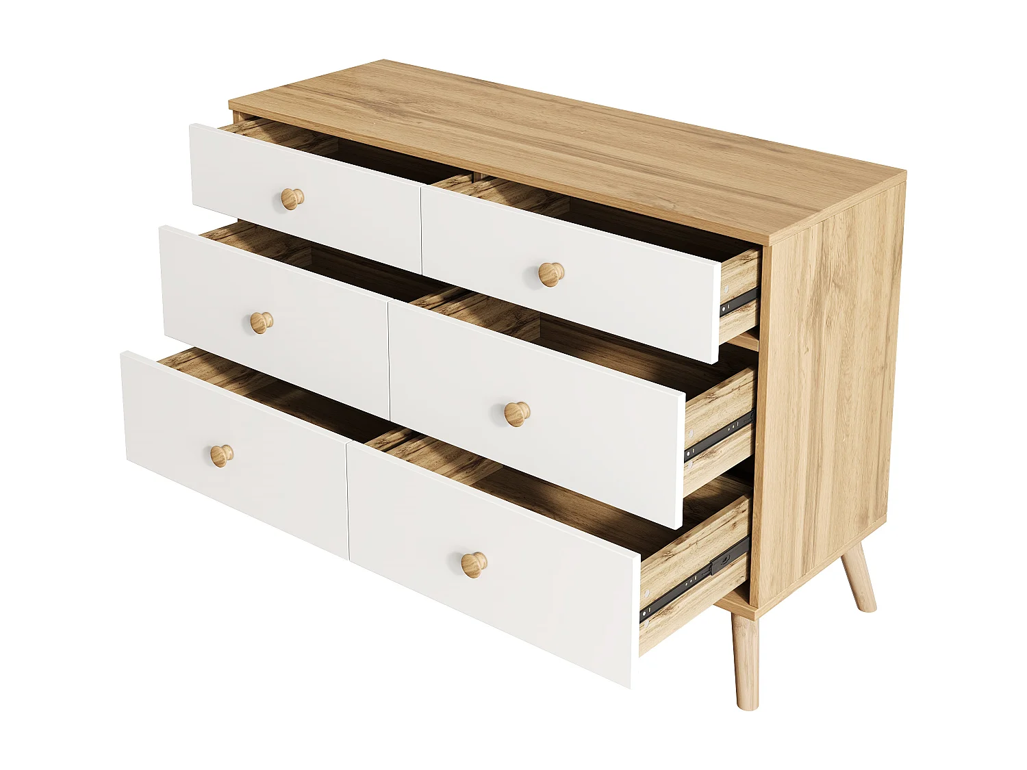 Commode 116x40x80cm avec 6 tiroirs - meuble de rangement - en bois - couleur bois naturel