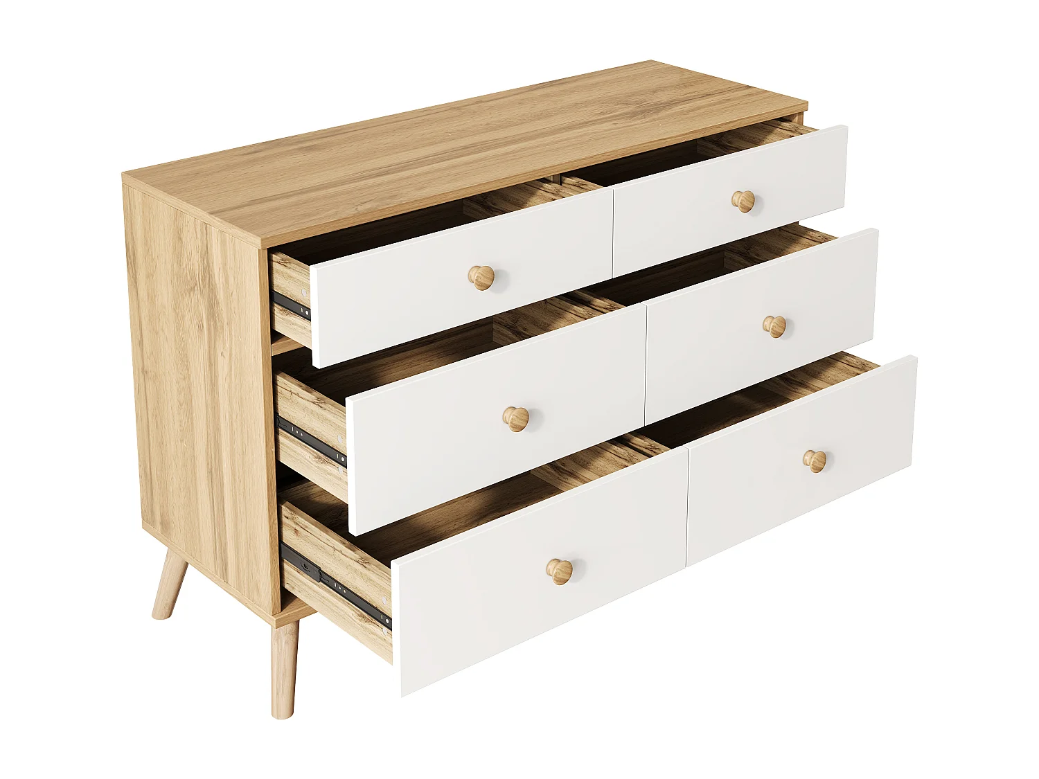 Commode 116x40x80cm avec 6 tiroirs - meuble de rangement - en bois - couleur bois naturel