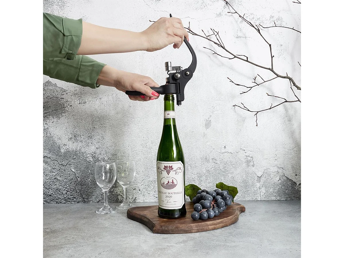 Tire-bouchon à levier en plastique et métal noir