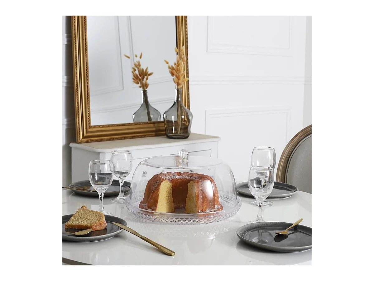 Plateau à gâteau avec cloche en plastique transparent diamètre 32,5 cm