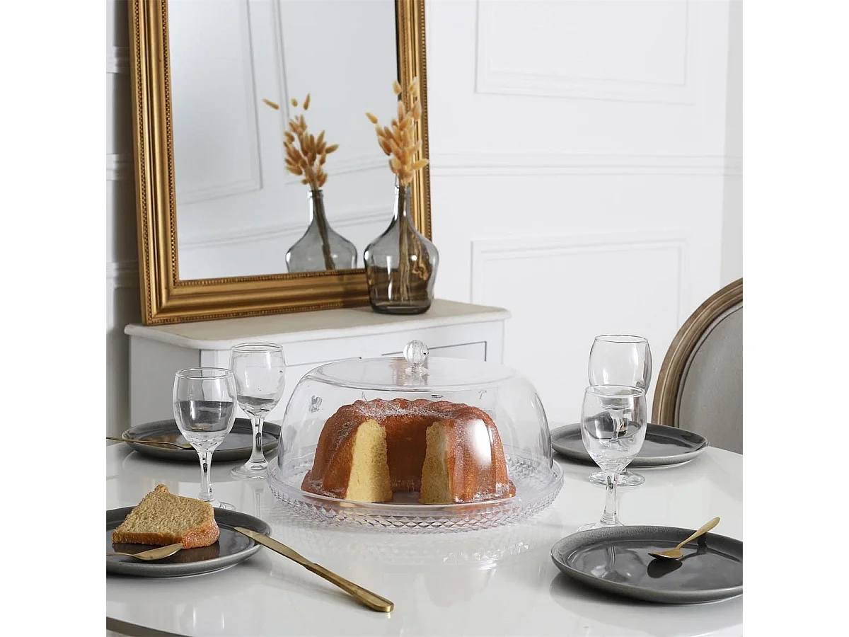 Plateau à gâteau avec cloche en plastique transparent diamètre 32,5 cm