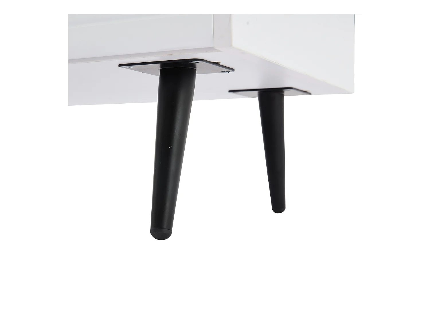 Meuble TV 176x38x30 cm LED avec 2 portes 2 tiroirs et rangement - pieds en bois - verre décoratif - blanc