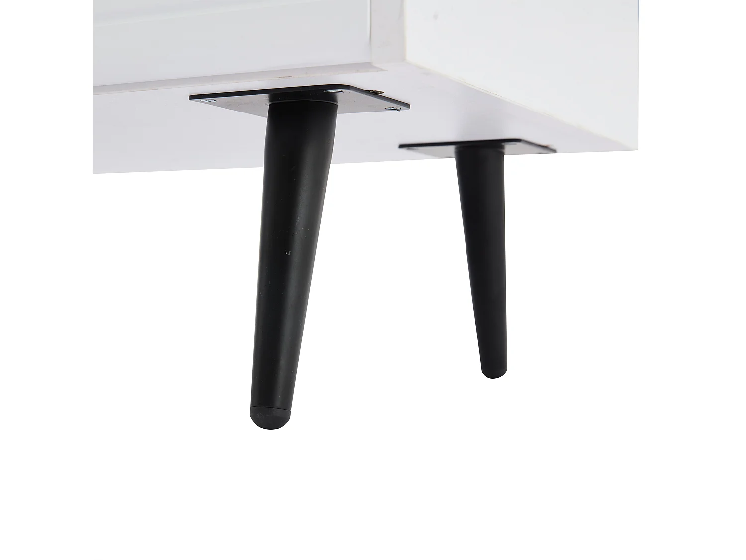 Meuble TV 176x38x30 cm LED avec 2 portes 2 tiroirs et rangement - pieds en bois - verre décoratif - blanc