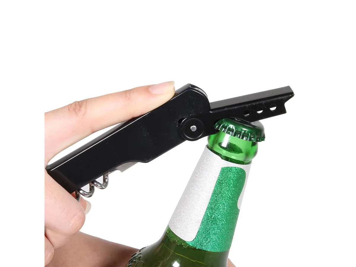 Tire-bouchon multifonction 3 en 1 en inox et plastique noir