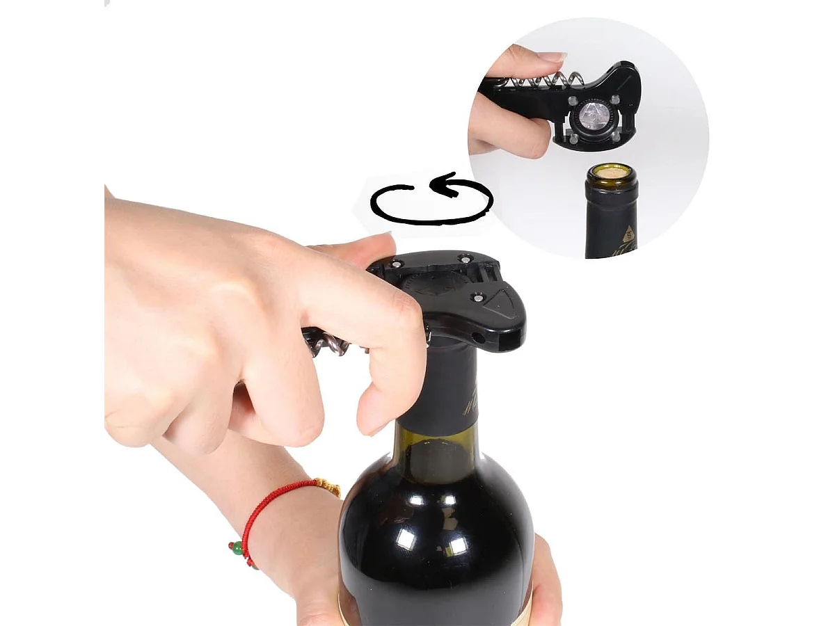 Tire-bouchon multifonction 3 en 1 en inox et plastique noir