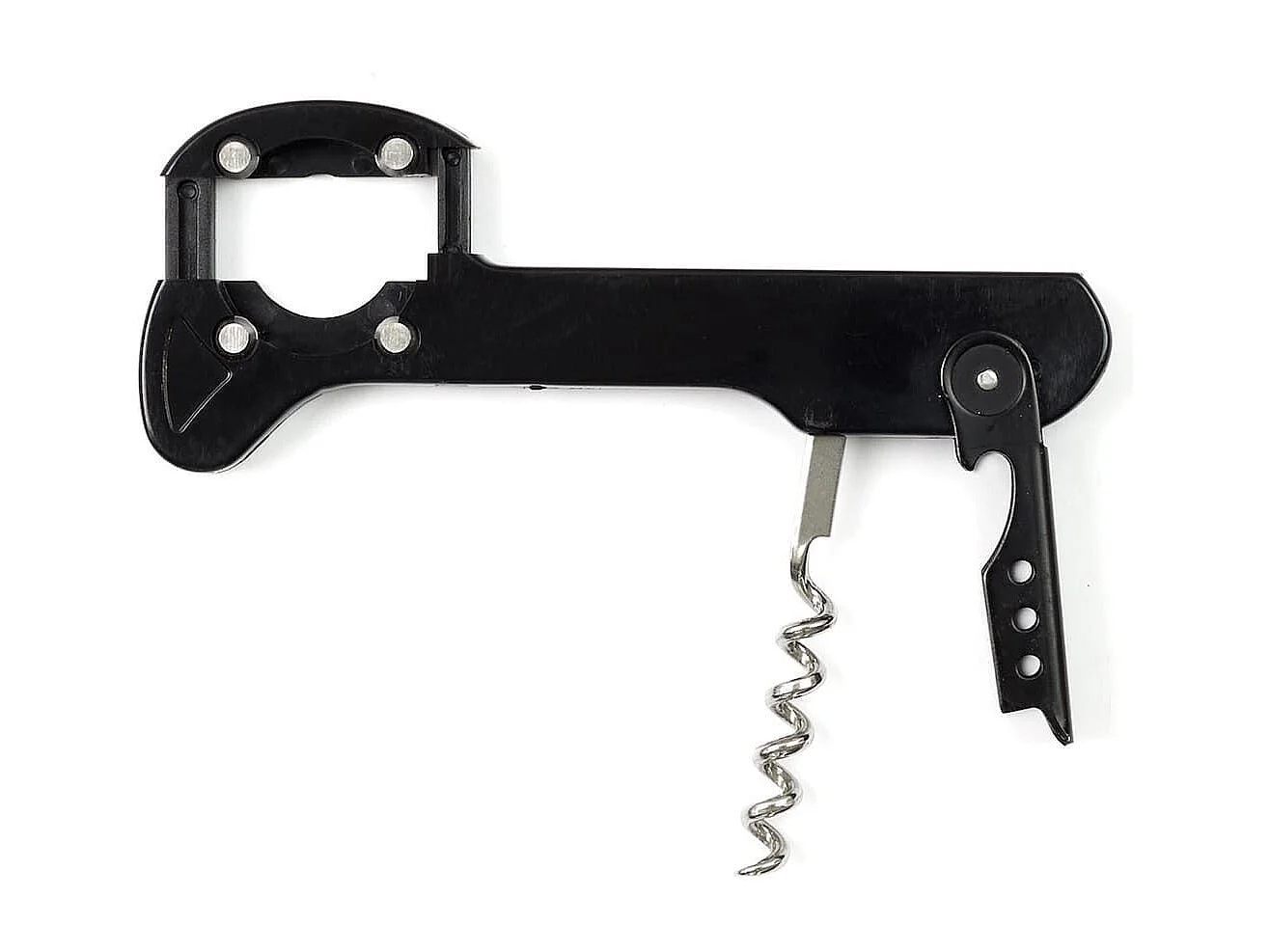 Tire-bouchon multifonction 3 en 1 en inox et plastique noir