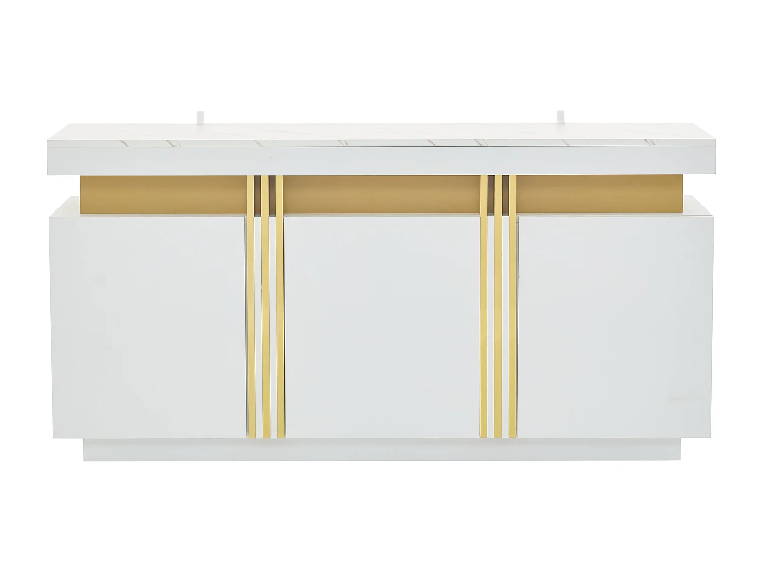Buffet 140x38x70 cm avec 3 portes - plan de travail en marbre imitation et étagères réglables - bois - blanc